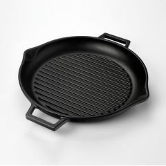 Lava Döküm Yuvarlak Izgara Tavası  Çap(Ø)30cm. Döküm Demir Yekpare Çift Kulplu Çap(Ø)30cm.