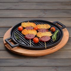 Lava Döküm Yuvarlak Çift Yön Izgara Tavası Çap(Ø)34cm. Döküm Demir Yekpare Çift Kulplu Çap(Ø)34cm.