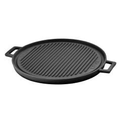 Runde Zwei-Wege-Grillpfanne von Lava Casting, Durchmesser (Ø) 34 cm. Massiver Doppelgriff aus Gusseisen, Durchmesser (Ø) 34 cm.