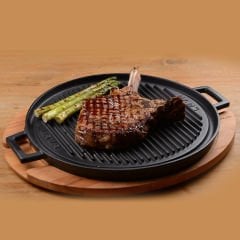 Runde Zwei-Wege-Grillpfanne von Lava Casting, Durchmesser (Ø) 34 cm. Massiver Doppelgriff aus Gusseisen, Durchmesser (Ø) 34 cm.