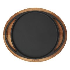 Lava Döküm Yuvarlak Pizza Krep Pankek Tavası Çap(Ø)20cm. Döküm Demir Yekpare Çift Kulplu Kayın Servis Ahşabı