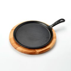 Lava Döküm Yuvarlak Pizza Krep Pankek Tavası Çap(Ø)20cm. Döküm Demir Yekpare Saplı Kayın Servis Ahşabı
