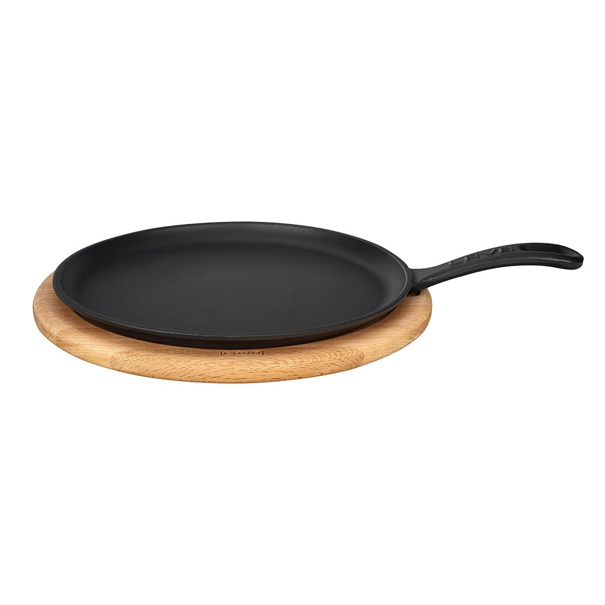 Lava Döküm Yuvarlak Pizza Krep Pankek Tavası Çap(Ø)26cm. Döküm Demir Yekpare Saplı Kayın Servis Ahşabı