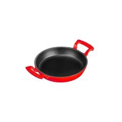 Lava Döküm Yuvarlak Sahan Çap(Ø)16cm. Döküm Demir Yekpare Çift Kulplu - Kırmızı