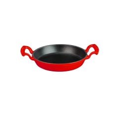 Lava Döküm Yuvarlak Sahan Çap(Ø)16cm. Döküm Demir Yekpare Çift Kulplu - Kırmızı