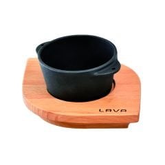 Lava Döküm Yuvarlak Sufle / Sos Kabı ve Ahşap Altlıklı Çap(Ø)8cm.