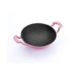 Lava Cast Iron Mini Wok Diameter(Ø)16cm. Solid Handle - Pink
