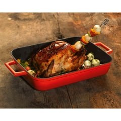 Lava Döküm Dikdörtgen Rosto ve Fırın Tepsisi Ölçü 22x30cm. Döküm Demir Yekpare Çift Kulplu - Mavi