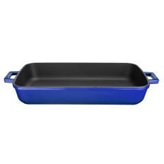 Lava Döküm Dikdörtgen Rosto ve Fırın Tepsisi Ölçü 26x40cm. Döküm Demir Yekpare Çift Kulplu - Mavi