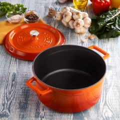 Lava Döküm Yuvarlak Tencere Çap(Ø)20cm. Trendy   - Turuncu