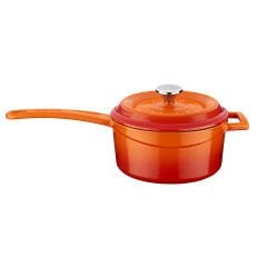 Lava Döküm Yuvarlak Sos Tenceresi. Çap(Ø16 cm. Döküm Demir Yekpare Saplı Trendy Serisi - Turuncu