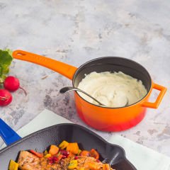 Lava Döküm Yuvarlak Sos Tenceresi. Çap(Ø16 cm. Döküm Demir Yekpare Saplı Trendy Serisi - Turuncu