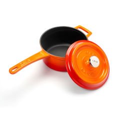 Lava Döküm Yuvarlak Sos Tenceresi. Çap(Ø16 cm. Döküm Demir Yekpare Saplı Trendy Serisi - Turuncu