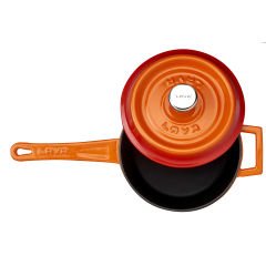 Lava Döküm Yuvarlak Sos Tenceresi. Çap(Ø16 cm. Döküm Demir Yekpare Saplı Trendy Serisi - Turuncu