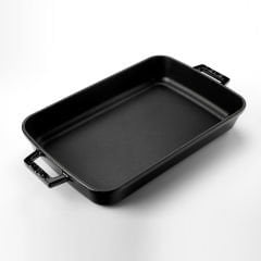 Lava Döküm Dikdörtgen Rosto ve Fırın Tepsisi Ölçü 22x30cm. Döküm Demir Yekpare Çift Kulplu - Siyah