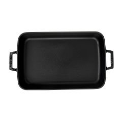 Lava Döküm Dikdörtgen Rosto ve Fırın Tepsisi Ölçü 22x30cm. Döküm Demir Yekpare Çift Kulplu - Siyah