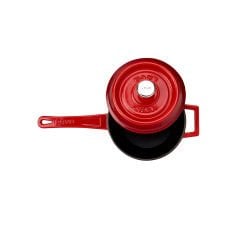 Lava Döküm Yuvarlak Sos Tenceresi. Çap(Ø18 cm. Döküm Demir Yekpare Saplı Trendy Serisi - Kırmızı
