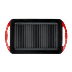 Lava Döküm Dikdörtgen Izgara Tavası Ölçü 22x32cm. Döküm Demir Yekpare Kulplu - Kırmızı