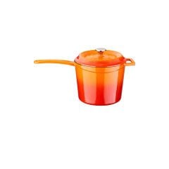 Lava Döküm Yuvarlak Sos Tenceresi. Döküm Demir Yekpare Saplı Trendy Serisi Çap(Ø18 cm. - Turuncu