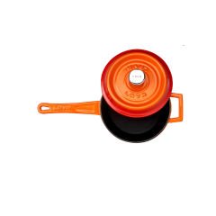 Lava Döküm Yuvarlak Sos Tenceresi. Döküm Demir Yekpare Saplı Trendy Serisi Çap(Ø18 cm. - Turuncu