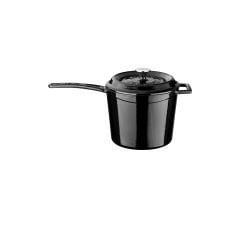 Lava Döküm Yuvarlak Sos Tenceresi.  Çap(Ø18 cm. Döküm Demir Yekpare Saplı Trendy Serisi - Siyah