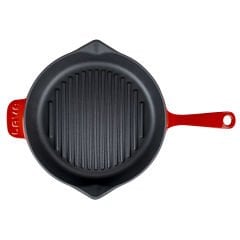 Lava Döküm Yuvarlak Izgara Tava Çap(Ø)28cm. Döküm Demir Yekpare Saplı - Kırmızı