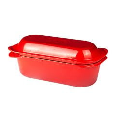 Lava Döküm Ekmek Tenceresi Ölçü 12x28cm. Yekpare Kulplu Döküm Demir Kapak. Kırmızı