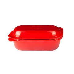 Lava Döküm Ekmek Tenceresi Ölçü 12x28cm. Yekpare Kulplu Döküm Demir Kapak. Kırmızı