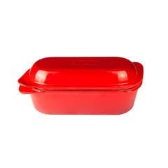 Lava Döküm Ekmek Tenceresi Ölçü 12x28cm. Yekpare Kulplu Döküm Demir Kapak. Kırmızı