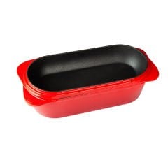Lava Döküm Ekmek Tenceresi Ölçü 12x28cm. Yekpare Kulplu Döküm Demir Kapak. Kırmızı