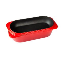 Lava Döküm Ekmek Tenceresi Ölçü 12x28cm. Yekpare Kulplu Döküm Demir Kapak. Kırmızı