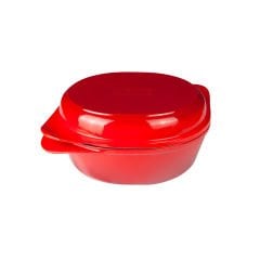 Lava Döküm Ekmek Tenceresi Ölçü 24x27cm. Yekpare Kulplu Döküm Demir Kapak. Kırmızı