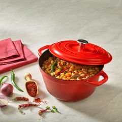 Lava Döküm Yuvarlak Tencere Döküm Demir Kapak  New Heritage Serisi Çap(Ø)22cm - Kırmızı