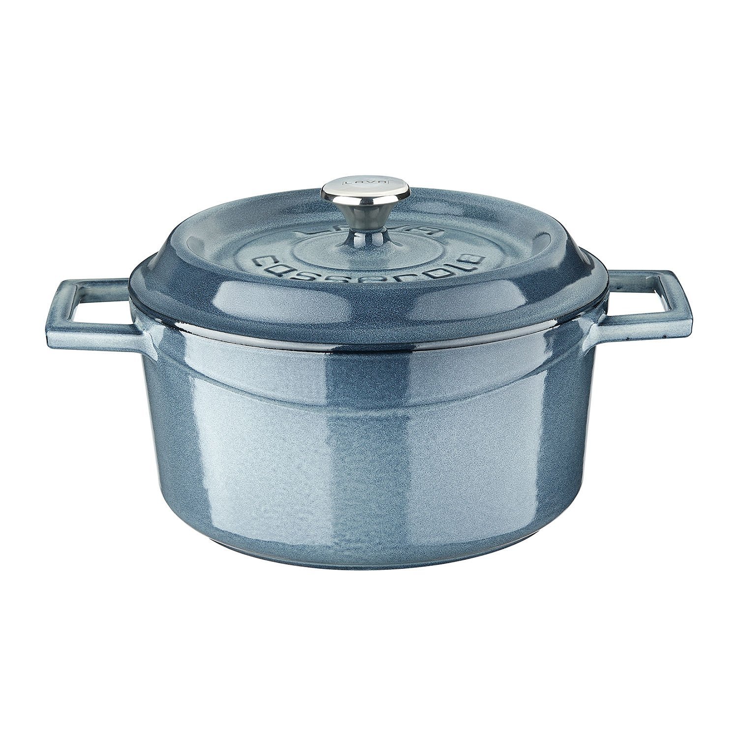 Lava Döküm Çap(Ø)20cm. Yuvarlak Tencere Döküm Demir Yekpare Kulplu Premium Serisi  - Majolica Gri