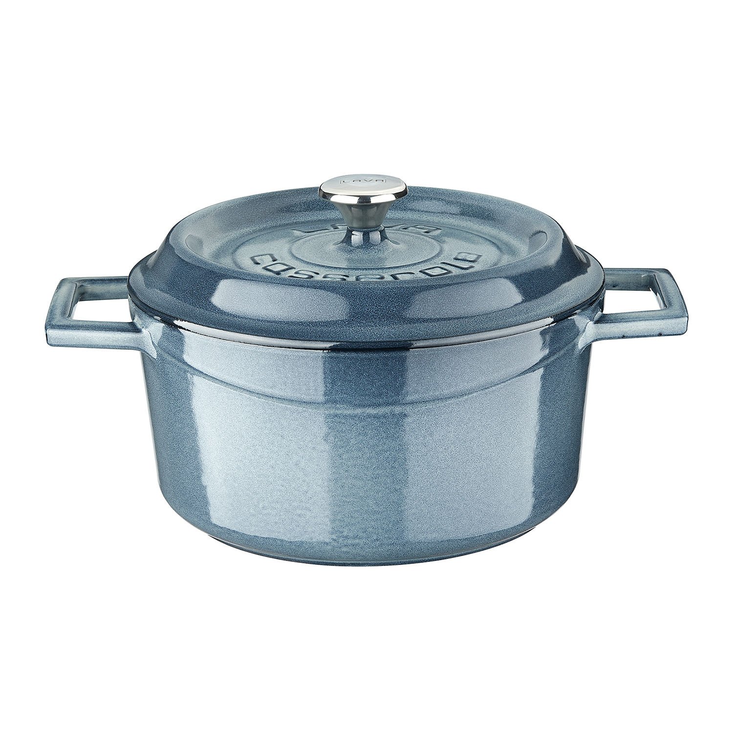 Lava Döküm Çap(Ø)20cm. Yuvarlak Tencere Döküm Demir Yekpare Kulplu Premium Serisi  - Majolica Gri