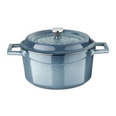 Lava Döküm Çap(Ø)20cm. Yuvarlak Tencere Döküm Demir Yekpare Kulplu Premium Serisi  - Majolica Gri