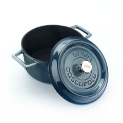 Lava Döküm Çap(Ø)20cm. Yuvarlak Tencere Döküm Demir Yekpare Kulplu Premium Serisi  - Majolica Gri