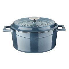 Lava Döküm Çap(Ø)24cm. Yuvarlak Tencere Döküm Demir Yekpare Kulplu Premium Serisi - Majolica Gri