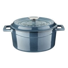 Lava Döküm Çap(Ø)24cm. Yuvarlak Tencere Döküm Demir Yekpare Kulplu Premium Serisi - Majolica Gri
