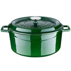 Lava Döküm Çap(Ø)28cm. Yuvarlak Tencere Döküm Demir Yekpare Kulplu Premium Serisi - Majolica Yeşil