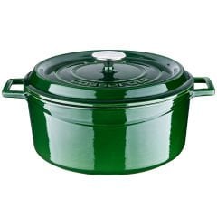 Lava Döküm Çap(Ø)28cm. Yuvarlak Tencere Döküm Demir Yekpare Kulplu Premium Serisi - Majolica Yeşil