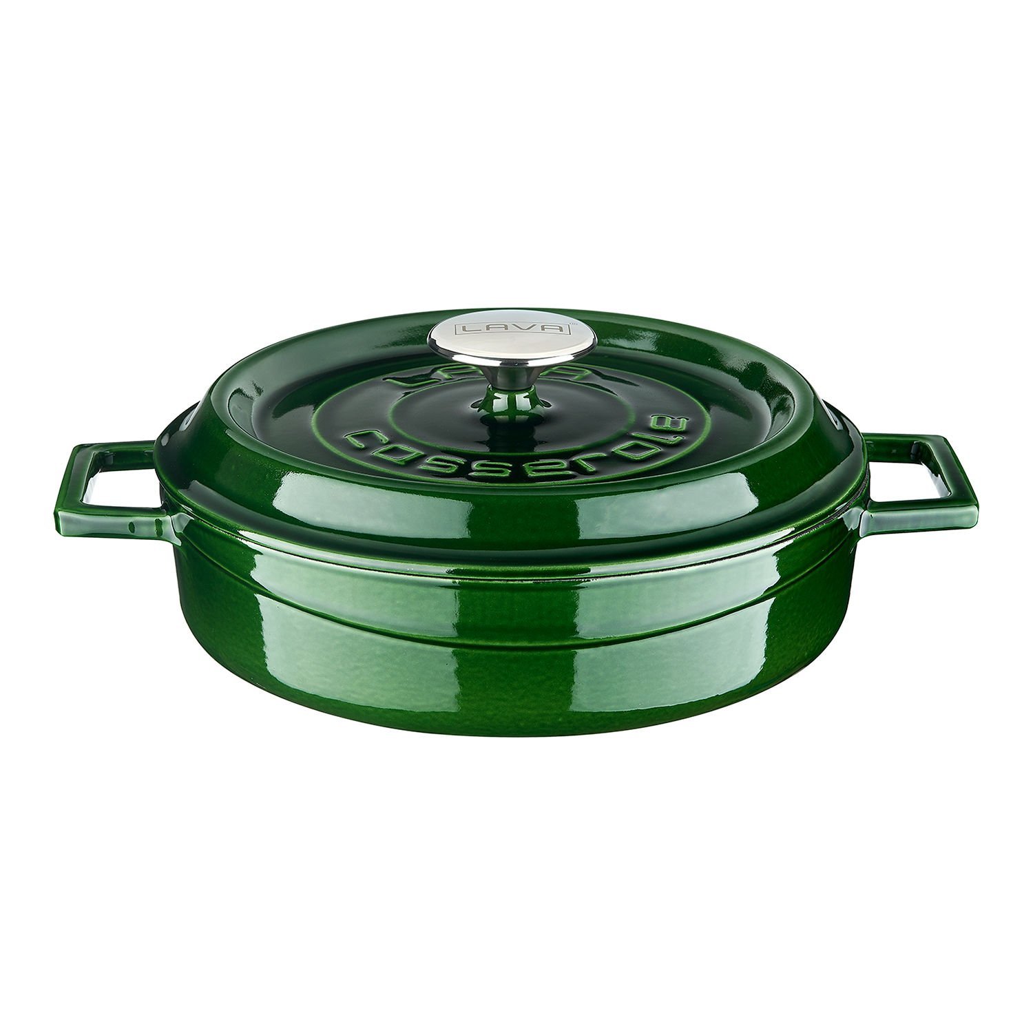 Lava Döküm Çap(Ø)24cm. Çok Amaçlı Yayvan Tencere Döküm Demir Yekpare Kulplu Premium Serisi - Majolica Yeşil