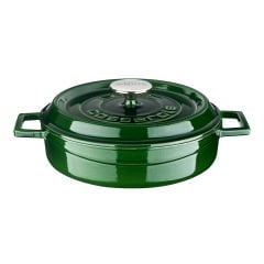 Lava Döküm Çap(Ø)24cm. Çok Amaçlı Yayvan Tencere Döküm Demir Yekpare Kulplu Premium Serisi - Majolica Yeşil