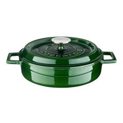 Lava Döküm Çap(Ø)24cm. Çok Amaçlı Yayvan Tencere Döküm Demir Yekpare Kulplu Premium Serisi - Majolica Yeşil