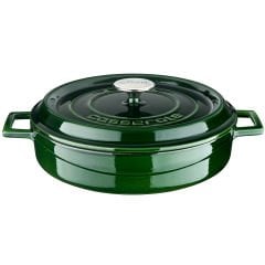 Lava Döküm Çap(Ø)28cm. Çok Amaçlı Yayvan Tencere Döküm Demir Yekpare Kulplu Premium Serisi - Majolica Yeşil