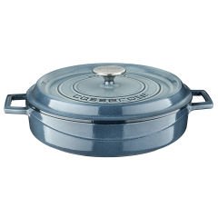 Lava Döküm Çap(Ø)28cm. Çok Amaçlı Yayvan Tencere Döküm Demir Yekpare Kulplu Premium Serisi - Majolica Gri