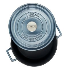 Lava Döküm Çap(Ø)28cm. Çok Amaçlı Yayvan Tencere Döküm Demir Yekpare Kulplu Premium Serisi - Majolica Gri