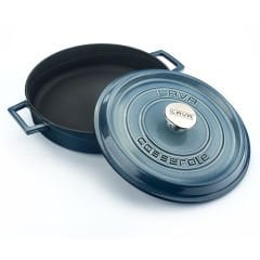 Lava Döküm Çap(Ø)28cm. Çok Amaçlı Yayvan Tencere Döküm Demir Yekpare Kulplu Premium Serisi - Majolica Gri