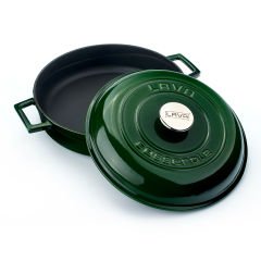 Lava Döküm Çap(Ø)28cm. Çok Amaçlı Yayvan Tencere Döküm Demir Kubbe Form Kapak Premium Serisi - Majolica Yeşil