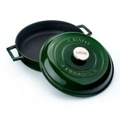 Lava Döküm Çap(Ø)28cm. Çok Amaçlı Yayvan Tencere Döküm Demir Kubbe Form Kapak Premium Serisi - Majolica Yeşil